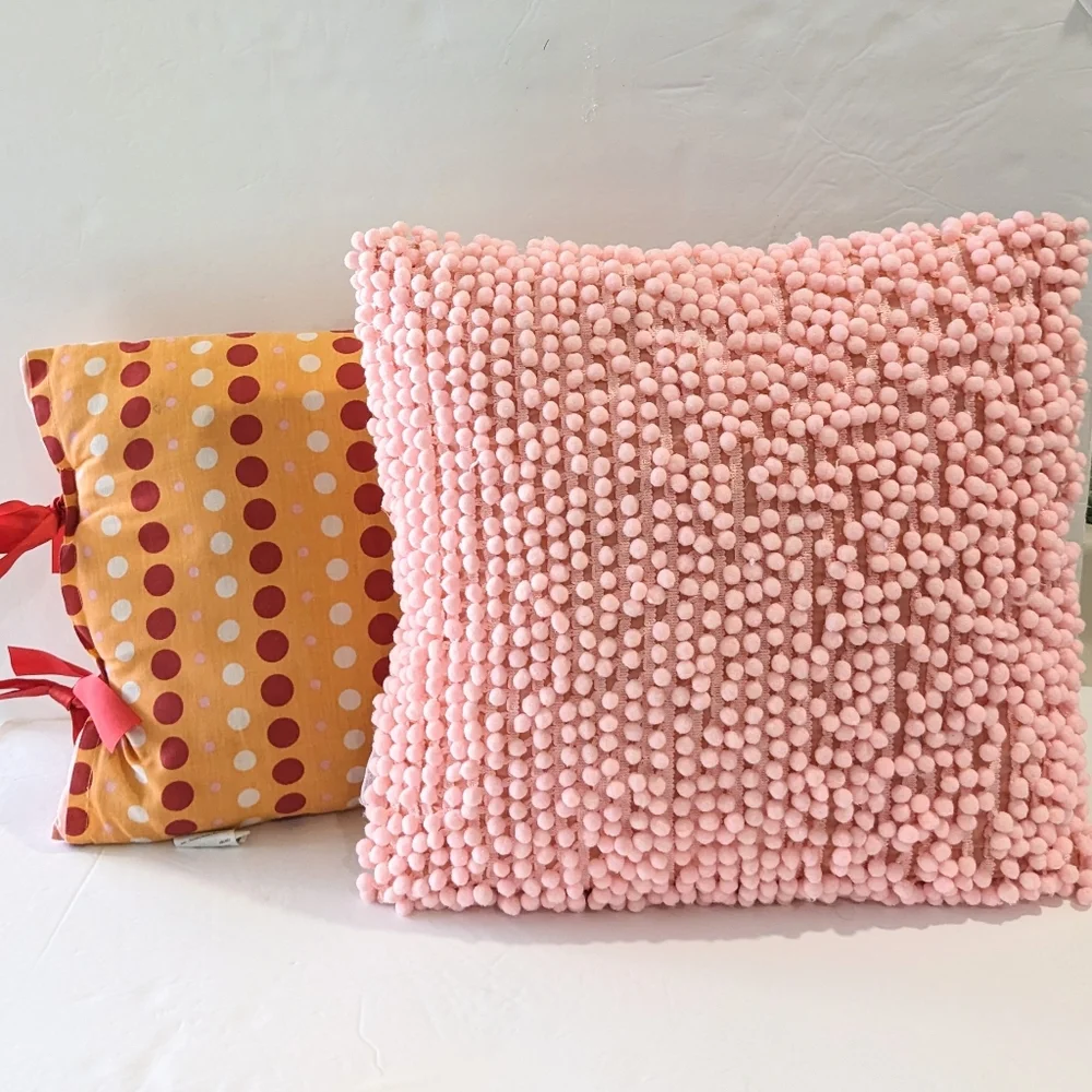 JCPenny Home Collection Throw Pillows Pink Red Pom Pom Polka-a-dot